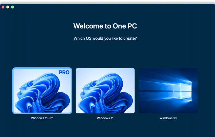 A computer screen displaying options for creating an operating system, featuring images of Windows 11 Pro, Windows 11, and Windows 10.