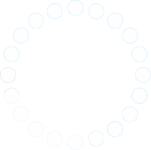 A circular arrangement of evenly spaced, faint gray circles on a blue background.