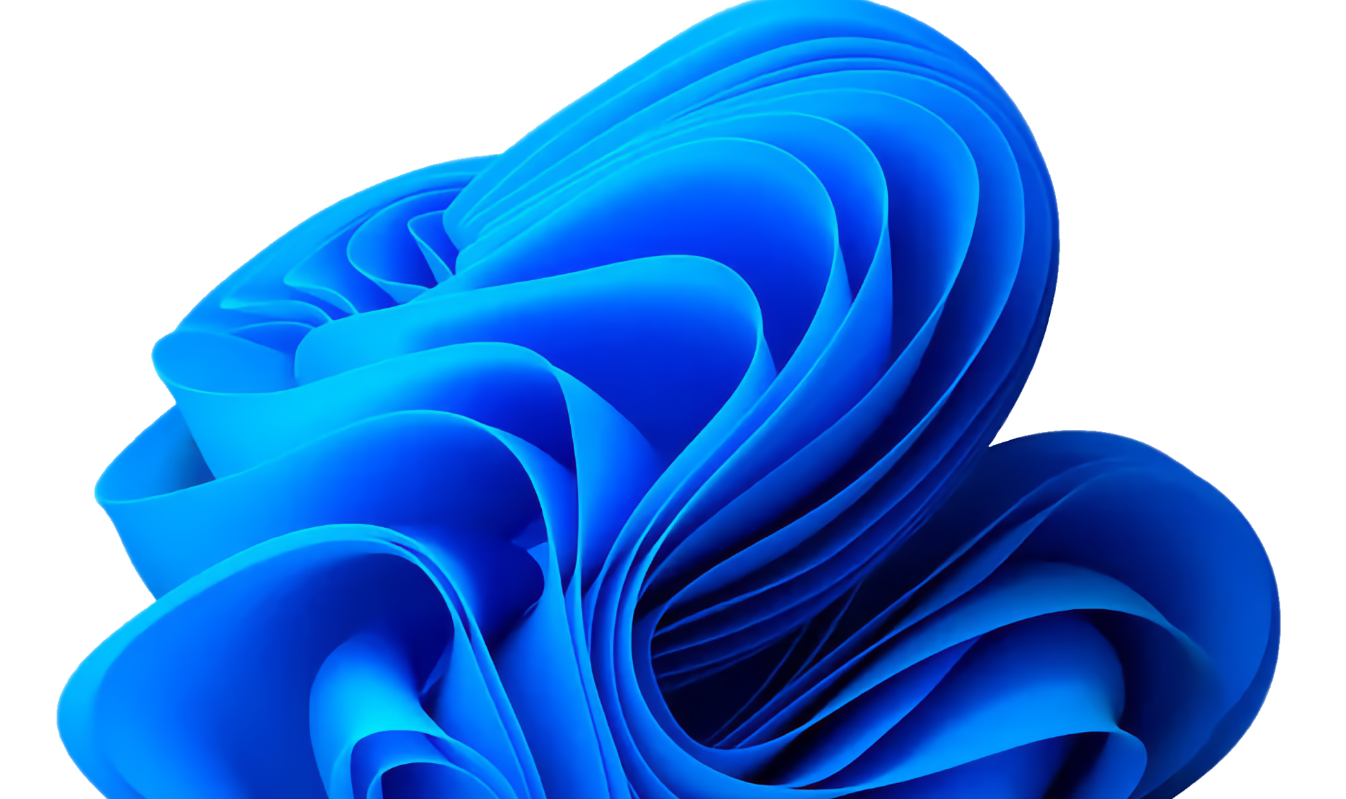 Abstract blue shape with layered, flowing curves against a white background.